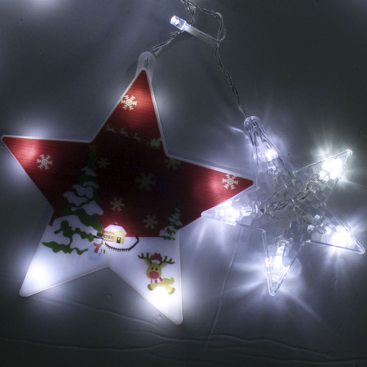Varal Pisca LEDs Decoração Estrelas Natal Noel Branco De 3M