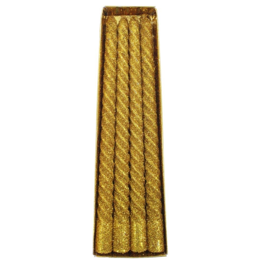 Velas De Natal Decorativa Com Glitter Dourada 8 Unidade 26cm