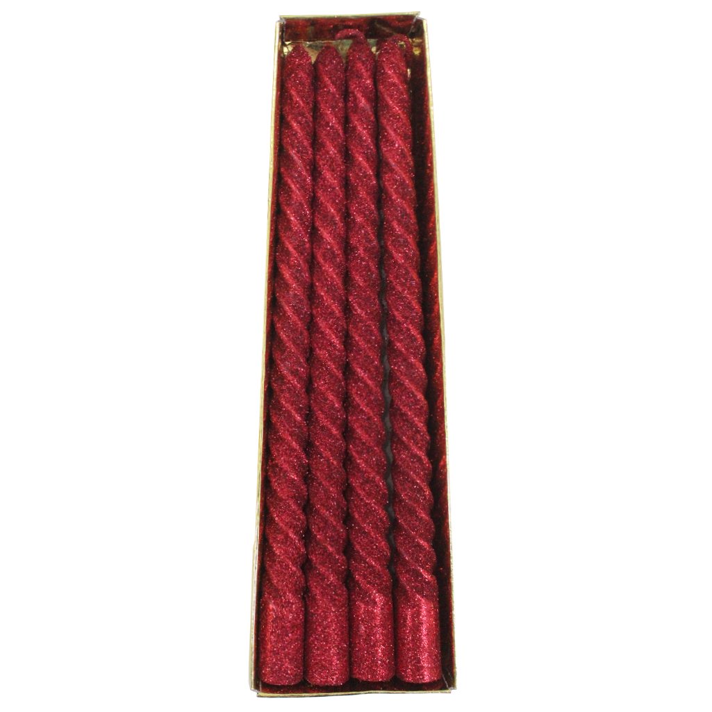 Velas De Natal Decorativa Com Glitter Vermelha 4 Unidade 26cm