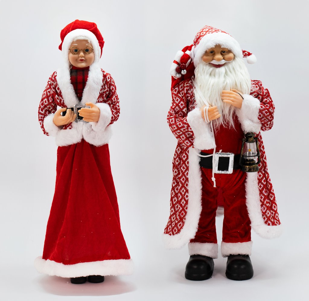 kit 2 Bonecos Enfeite Natalino Papai Noel e Mamãe Noel 62 cm