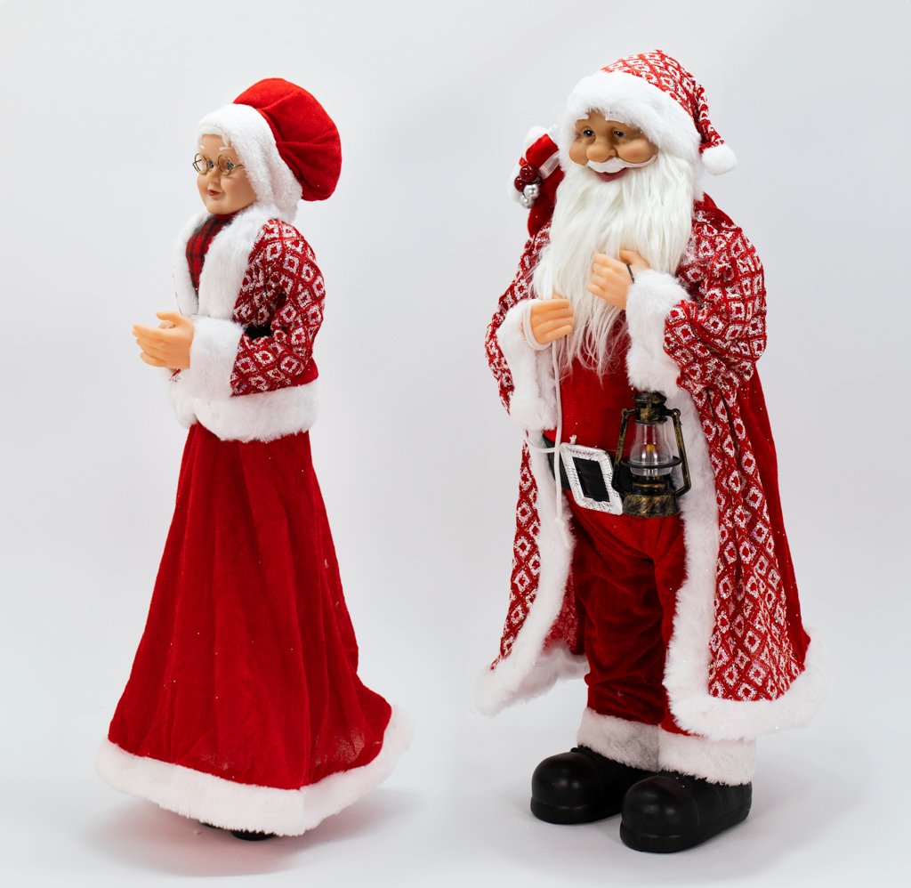kit 2 Bonecos Enfeite Natalino Papai Noel e Mamãe Noel 62 cm