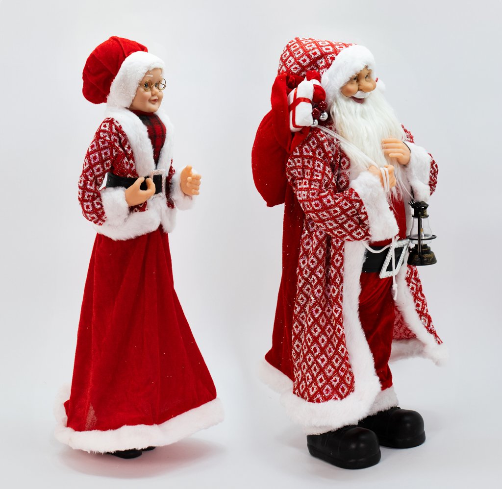 kit 2 Bonecos Enfeite Natalino Papai Noel e Mamãe Noel 62 cm