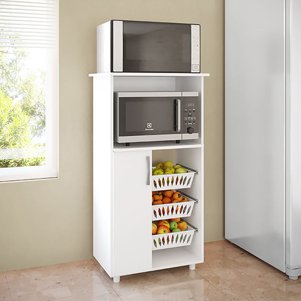 Armário para Micro-ondas com Fruteira Gisele 1 PT Branco