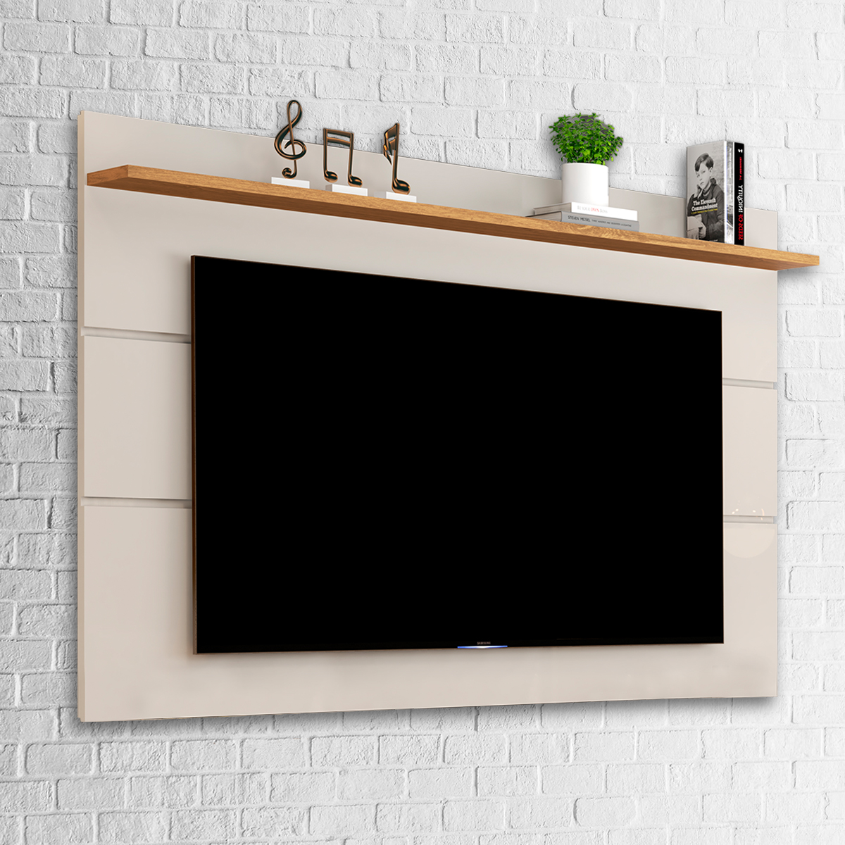 Estante Painel 1.6m Luxo TV 32 40 42 43 47 48 50 55 58 60 Polegadas Prateleira Multiuso Sala Quarto- Vivare New - Off White/Nature - RPM