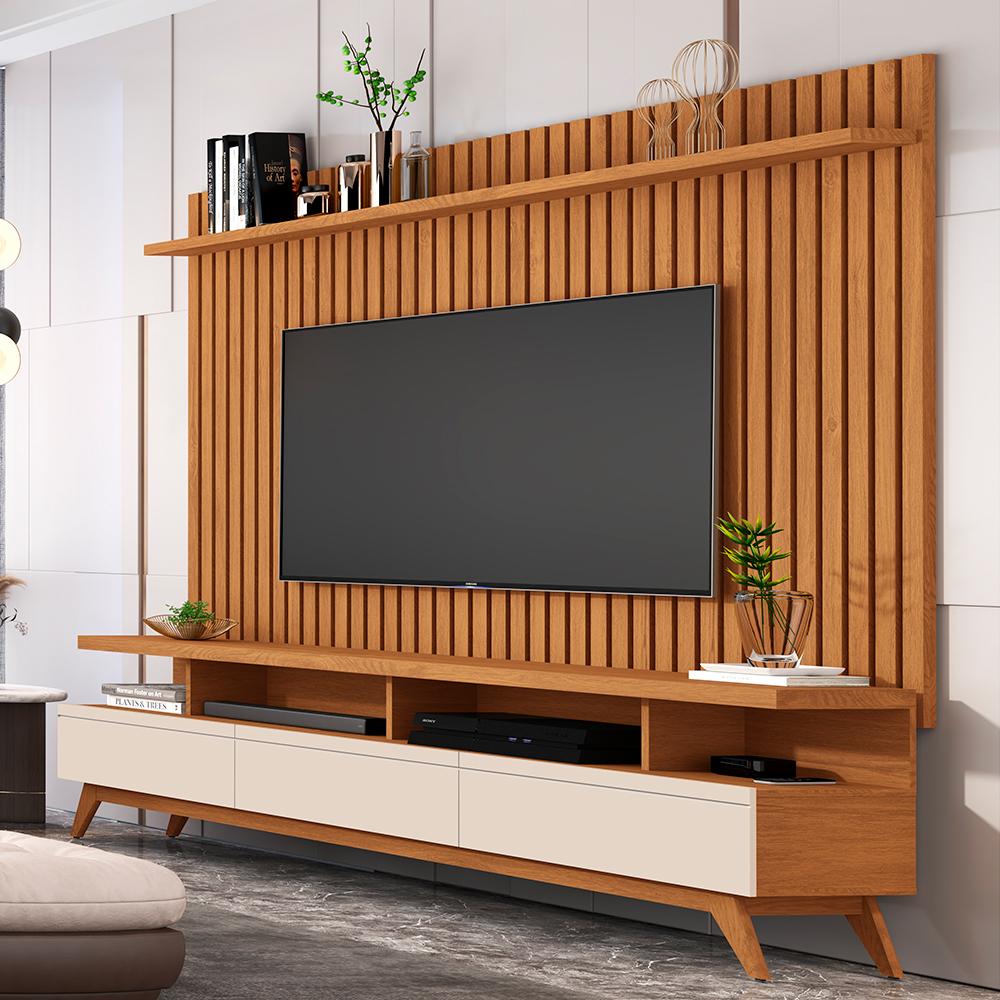 Jogo Rack e Painel Ripado Crôacia Nature Off White