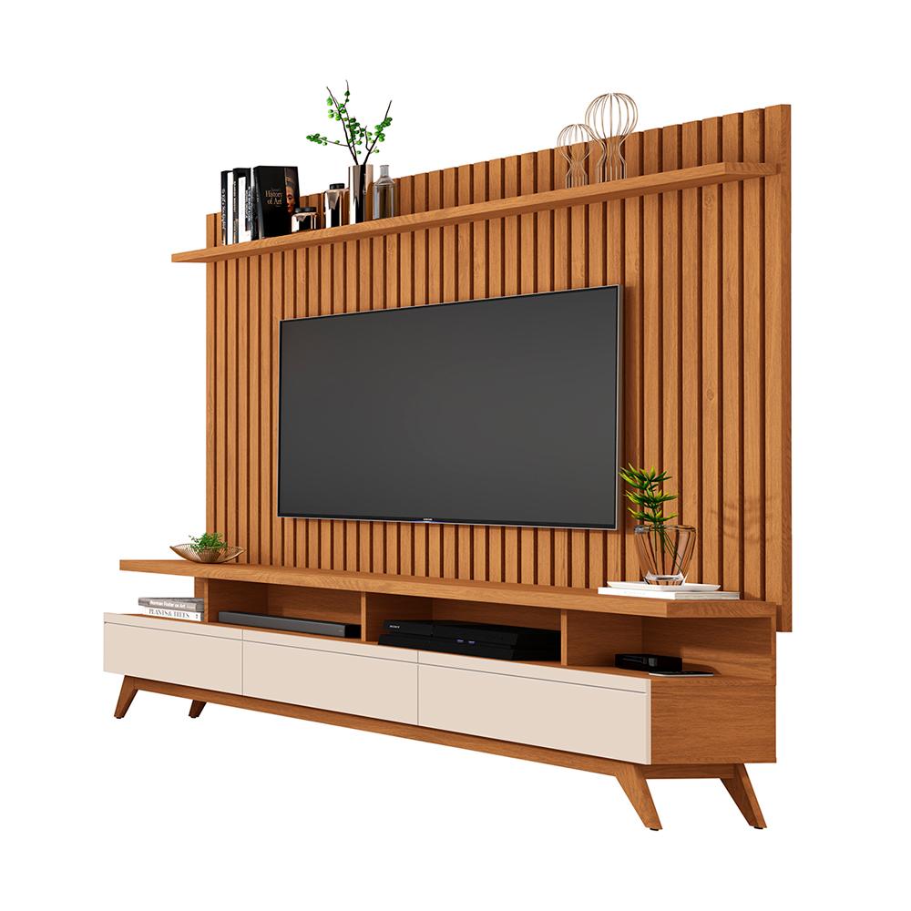 Jogo Rack e Painel Ripado Crôacia Nature Off White