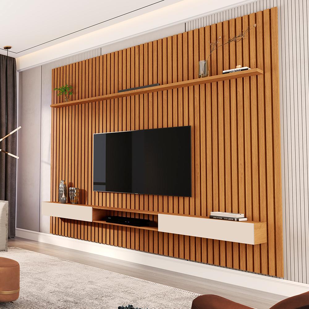 Jogo de Painel Ripado e Nicho 2,2  Island Nature Off White