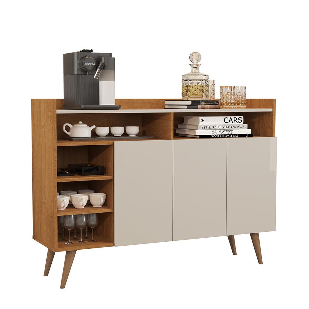 Aparador Buffet 3 Portas Com Nicho Retrô Celta - Nature/Off White - Lojas RPM