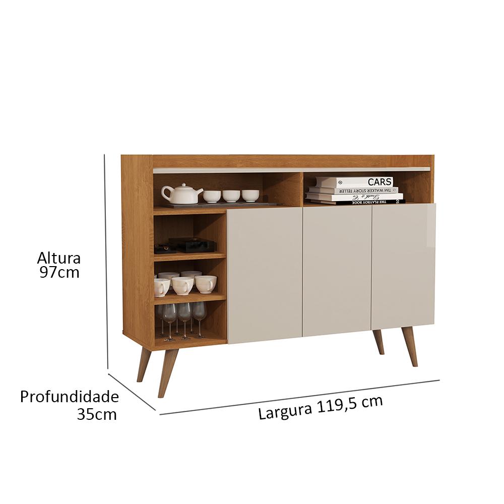 Aparador Buffet 3 Portas Com Nicho Retrô Celta - Nature/Off White - Lojas RPM