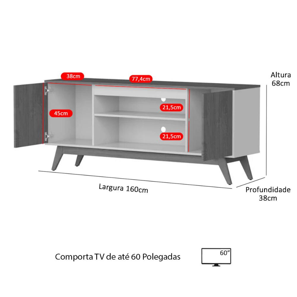 Rack Bancada Ripado TV 32 40 42 43 47 48 50 55 60 Polegadas Prateleira Pés Retrô Sala Malibu – Cedro- RPM