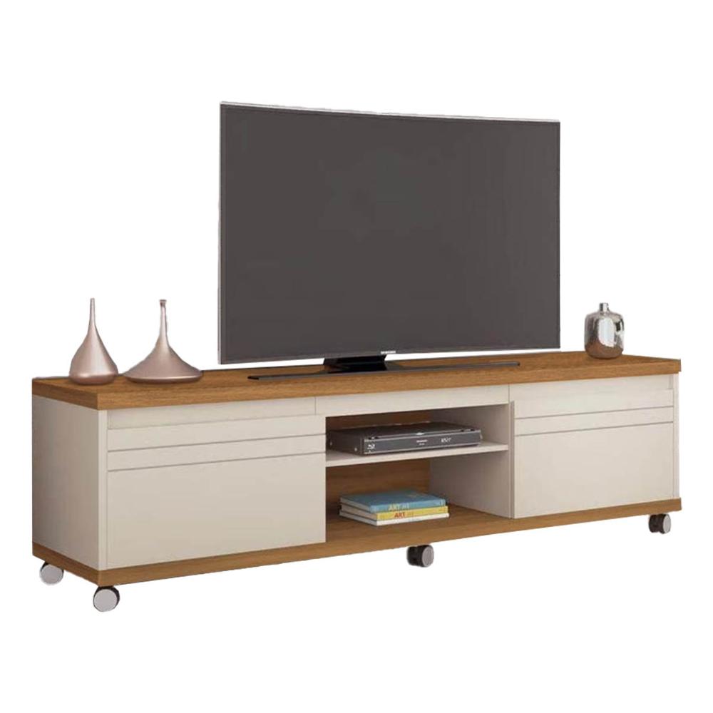 Rack Grande 1.8 Bancada com Rodinhas TV 40 42 48 50 55 60 65 70 Polegadas Porta Sala Quarto – Mirage – Off White/Cumaru- RPM Móveis