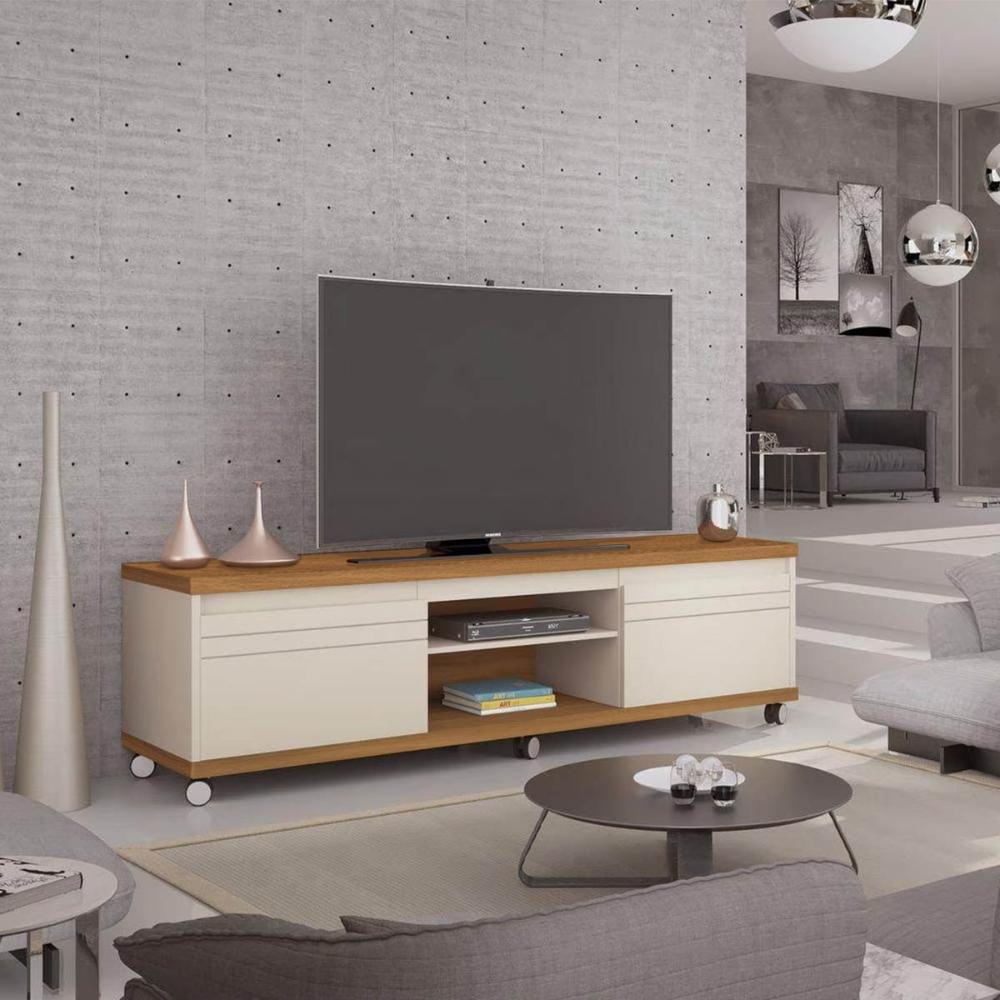 Rack Grande 1.8 Bancada com Rodinhas TV 40 42 48 50 55 60 65 70 Polegadas Porta Sala Quarto – Mirage – Off White/Cumaru- RPM Móveis