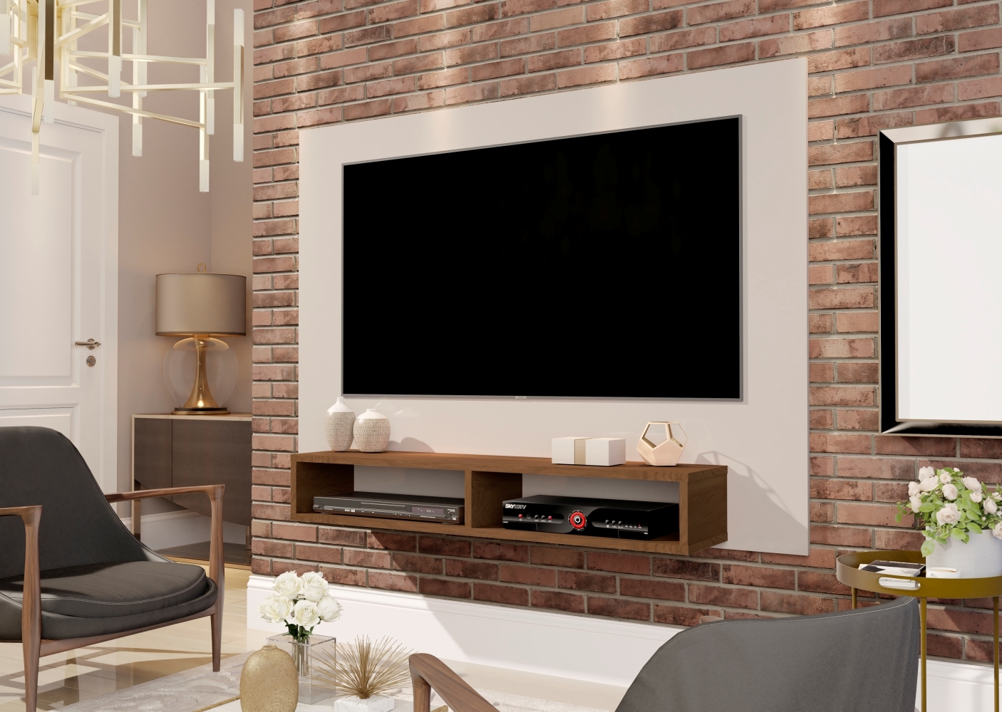 Painel para TV Adhara Off White Freijó