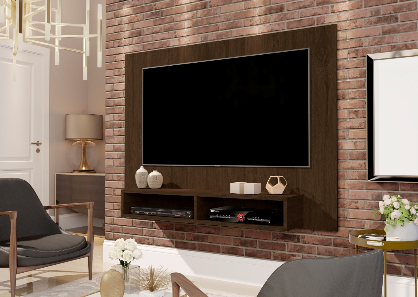 Painel para TV Adhara com Frisos Cedro