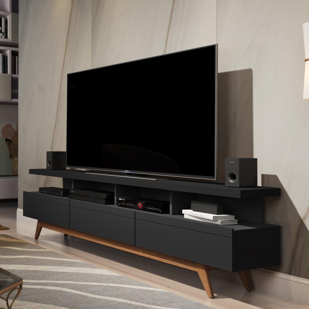 Rack Vivare Wood 1.8 3 Gavetas - Black / Freijó - Germai