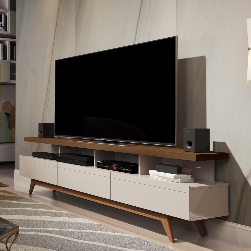 Rack Vivare Wood 1.8 3 Gavetas - Off White / Freijó - Germai