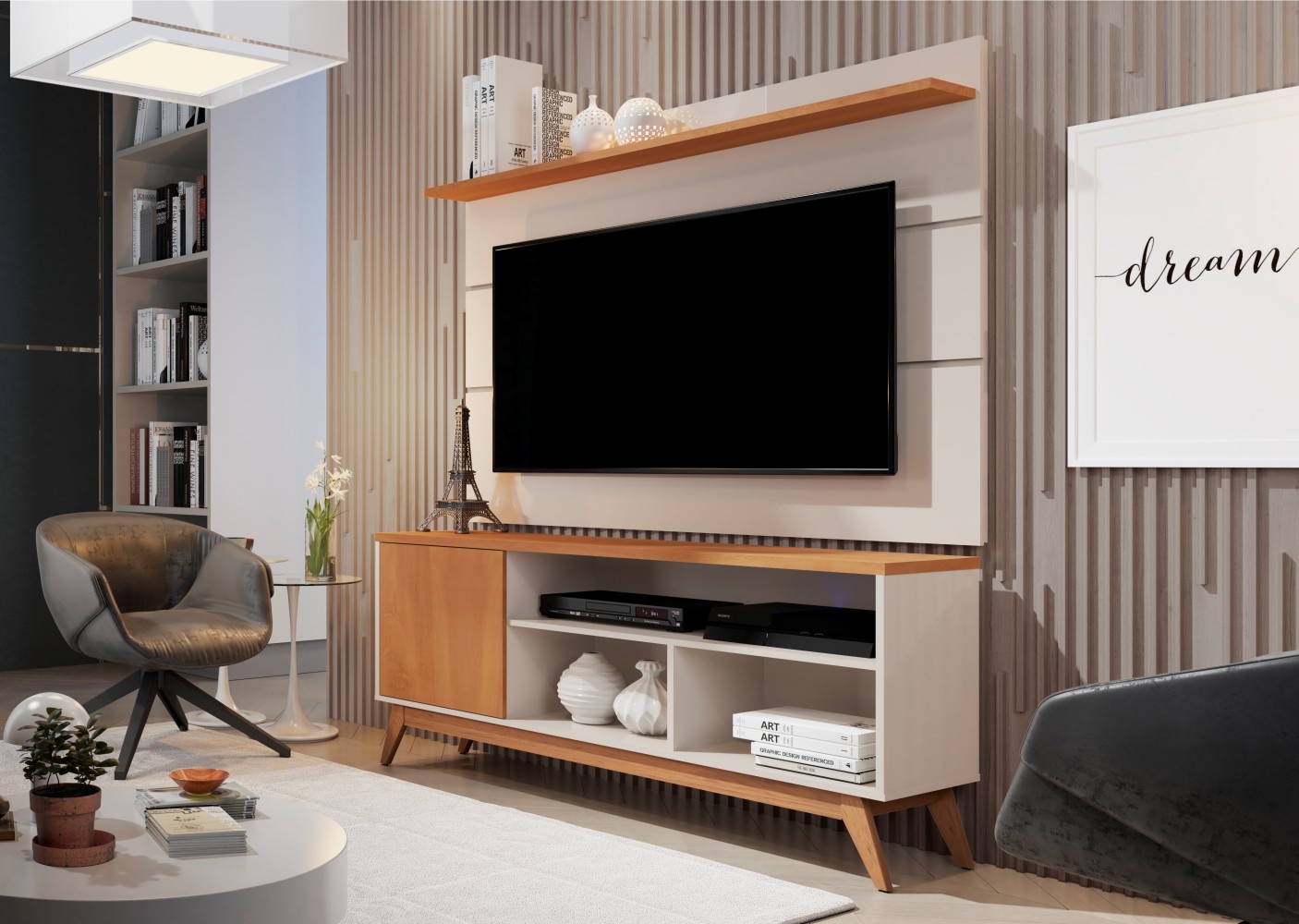 Rack e Painel para TV Canopus Off White Nature