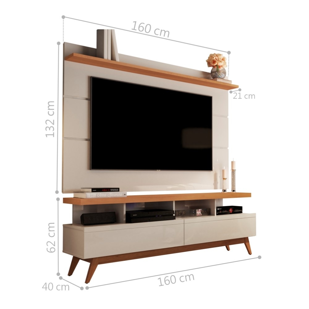 Rack e Painel para TV Hamal 1.6 Off White Nature