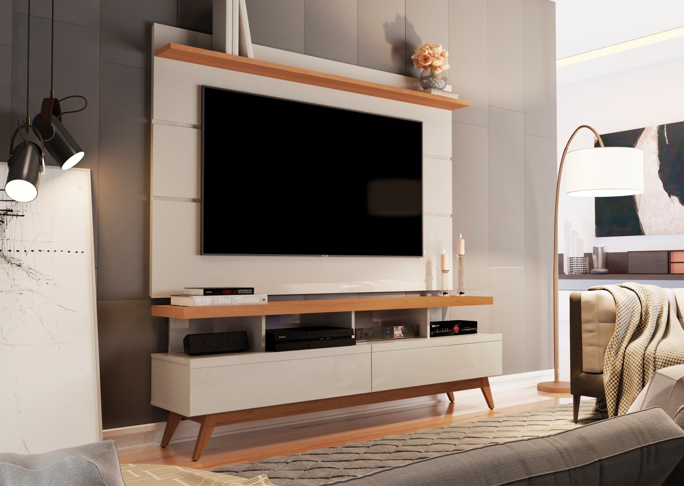 Rack e Painel para TV Hamal 1.6 Off White Nature
