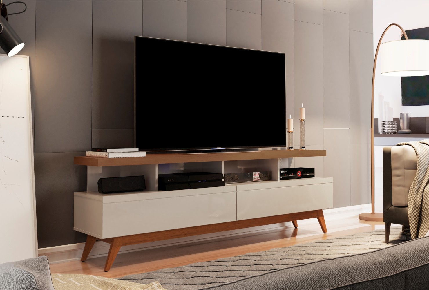 Rack para TV Hamal 1.6 Off White Freijó