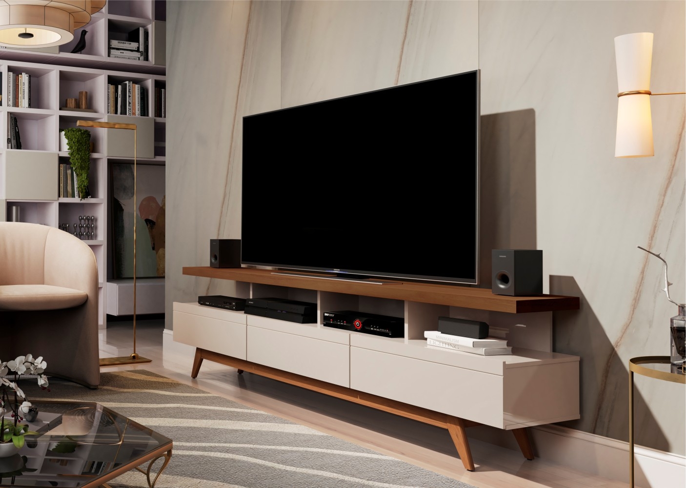 Rack para TV Hamal II 1.8 Off White Freijó