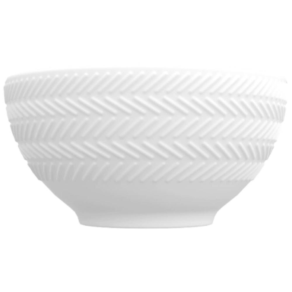 12 Bowls de Porcelana Germer 400ml Branco com Relevo Chevron Cumbuca para Petiscos Caldos Sobremesas