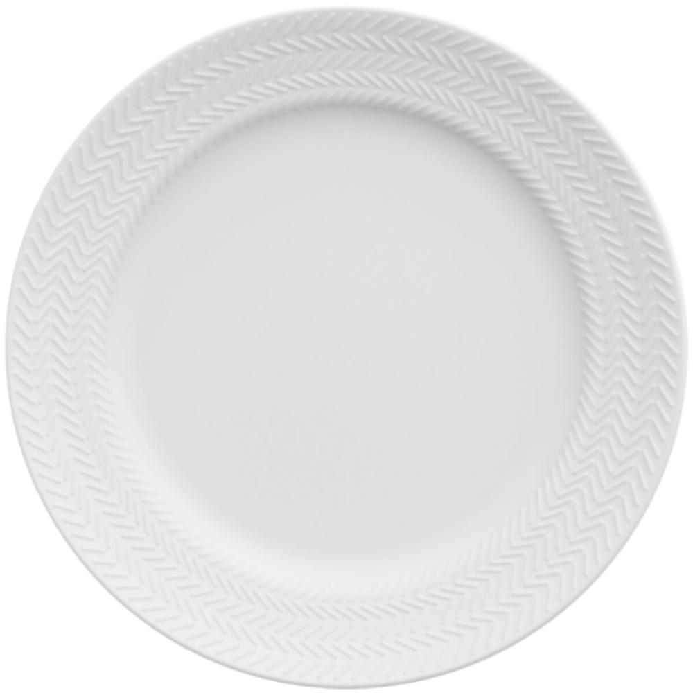 12 Pratos Rasos 26,5cm Porcelana Germer Chevron Branco Redondo Mesa Posta