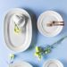 12 Pratos de Sobremesa 21cm Porcelana Relevo Chevron Germer Redondo Branco