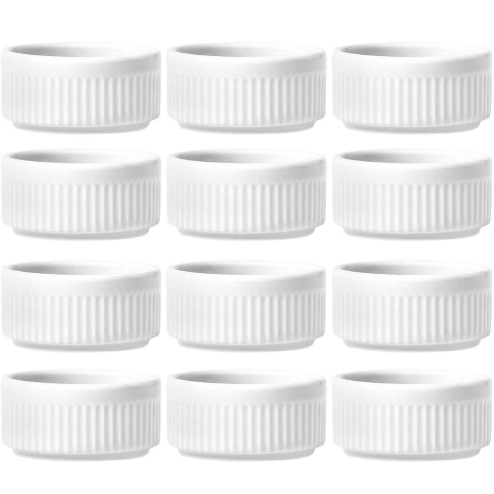 12 Ramekins Molheiras Porcelana 180ml Canelado Germer Branco Restaurante