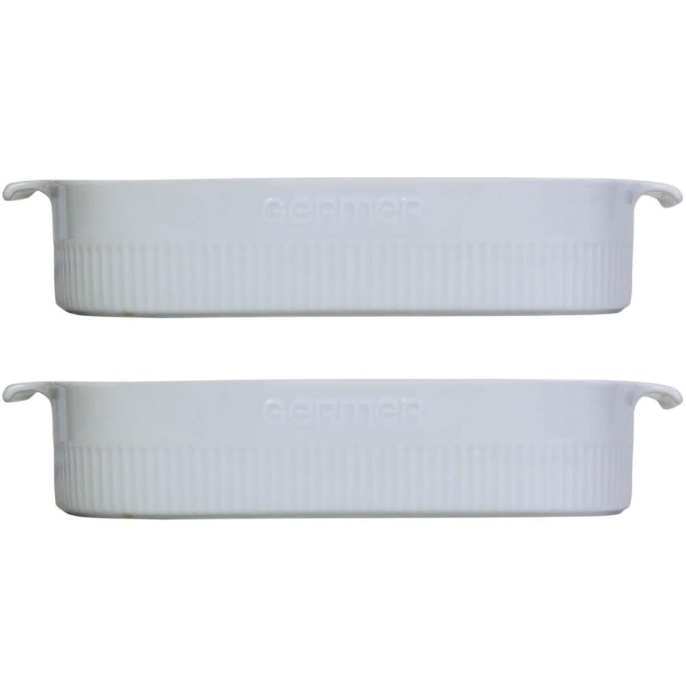 2 Travessas de Porcelana Germer Branca 2,5L 30x21cm Assar e Servir Retangular