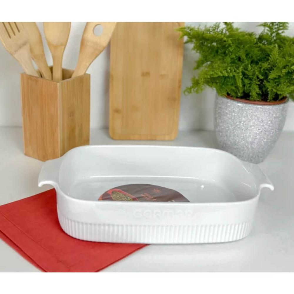 2 Travessas de Porcelana Germer Branca 2,5L 30x21cm Assar e Servir Retangular