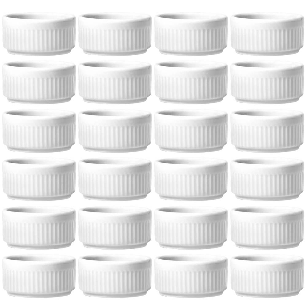 24 Ramekins Restaurante de Porcelana 85ml Branco Canelado Germer Porta Molhos