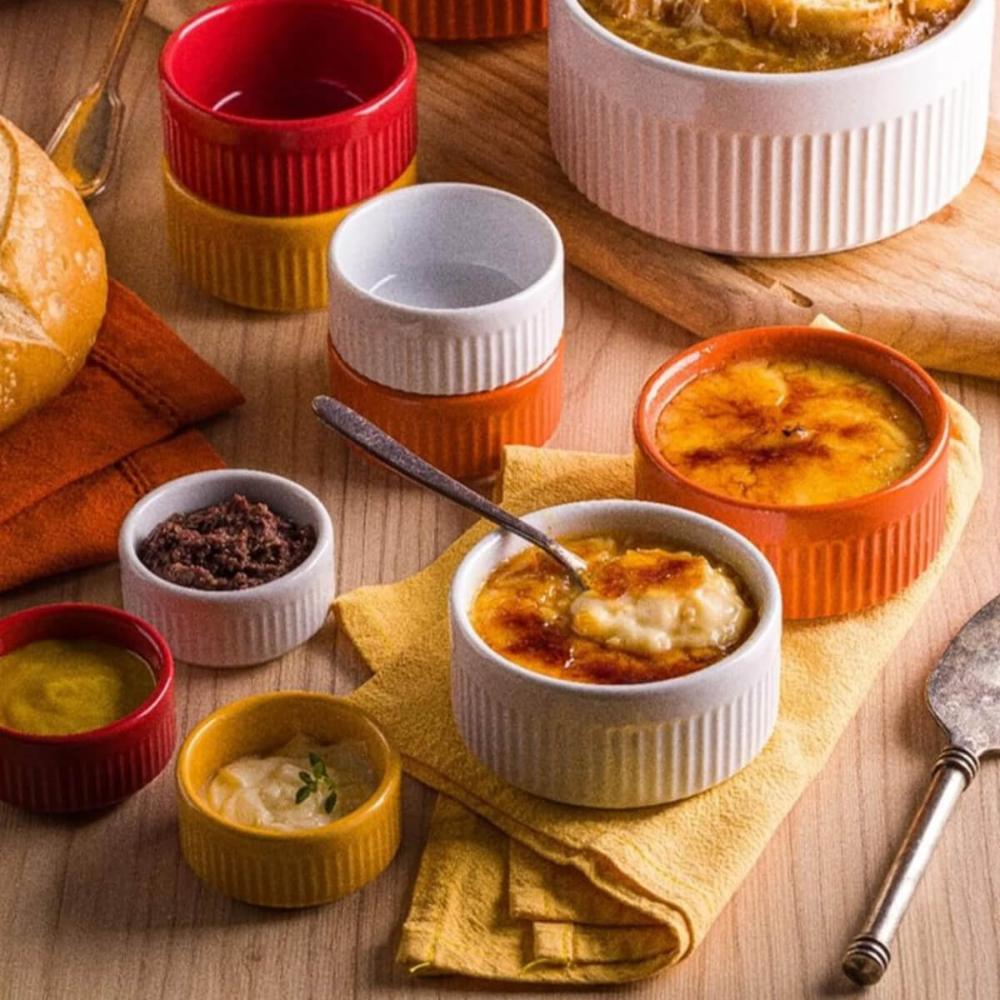 24 Ramekins Restaurante de Porcelana 85ml Branco Canelado Germer Porta Molhos