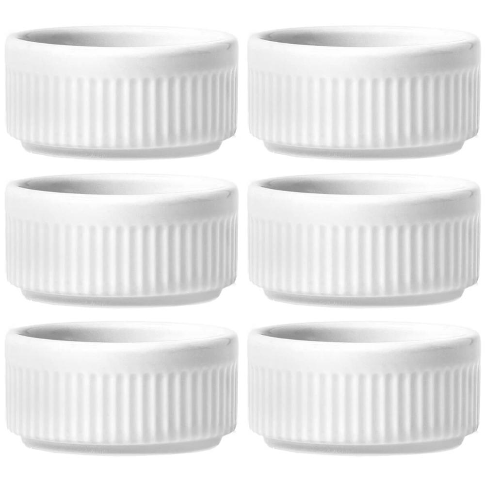 6 Ramekins Tigelas Porcelana 130ml Canelado Germer Branco Molhos Crème Brûlée