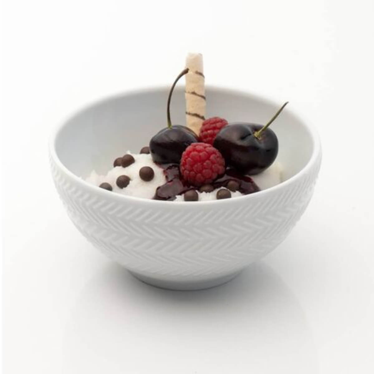 Bowl Tigela Porcelana 400ml Branca Relevo Chevron Germer Caldos Sopas Sobremesas