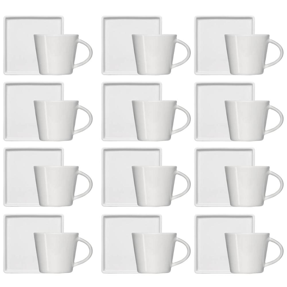 Conjunto 12 Xícaras Café Chá Porcelana Branca 185ml Píres Quadrado Americana Germer