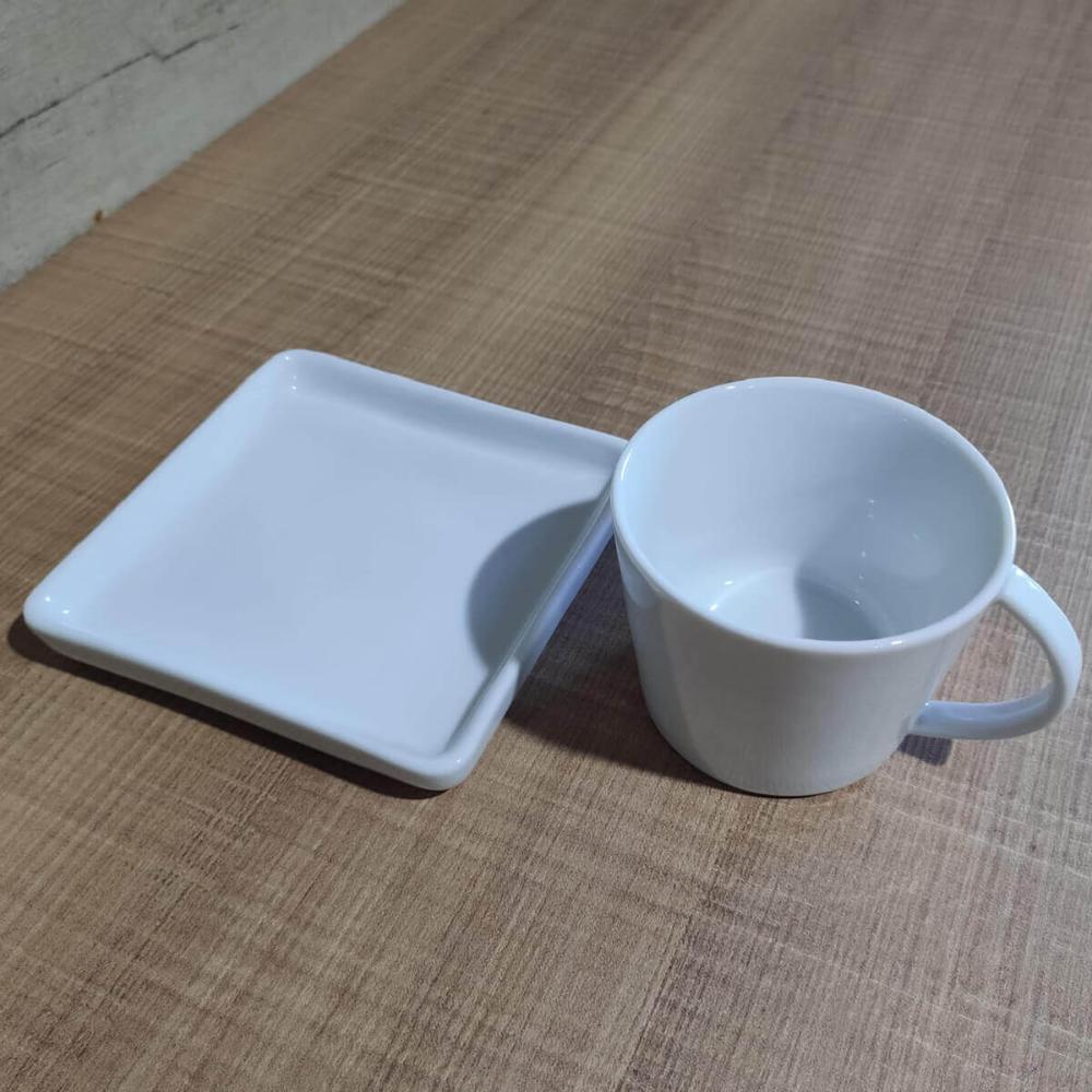 Conjunto 12 Xícaras Café Chá Porcelana Branca 185ml Píres Quadrado Americana Germer