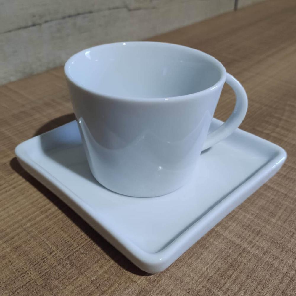 Conjunto 12 Xícaras Café Chá Porcelana Branca 185ml Píres Quadrado Americana Germer