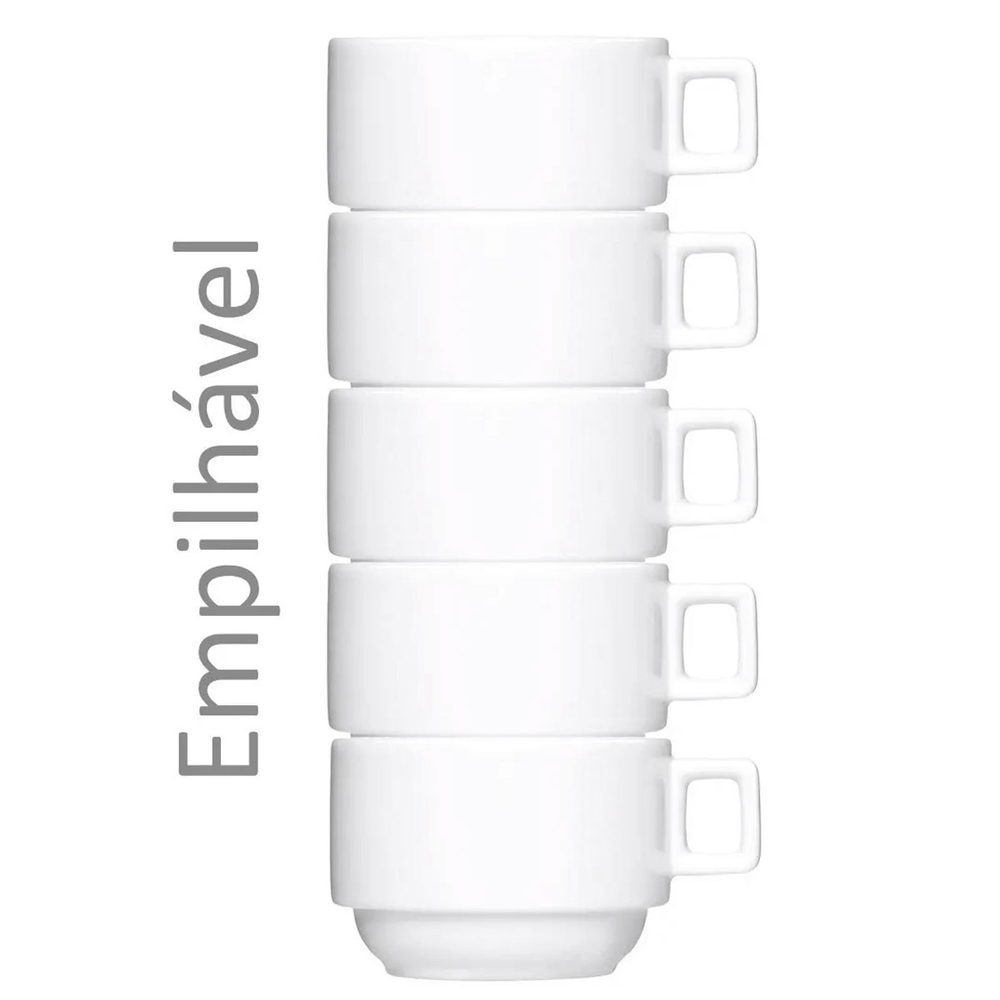 Conjunto 12 Xícaras Café Chá com Pires 210ml Bar Hotel Porcelana Branca Germer