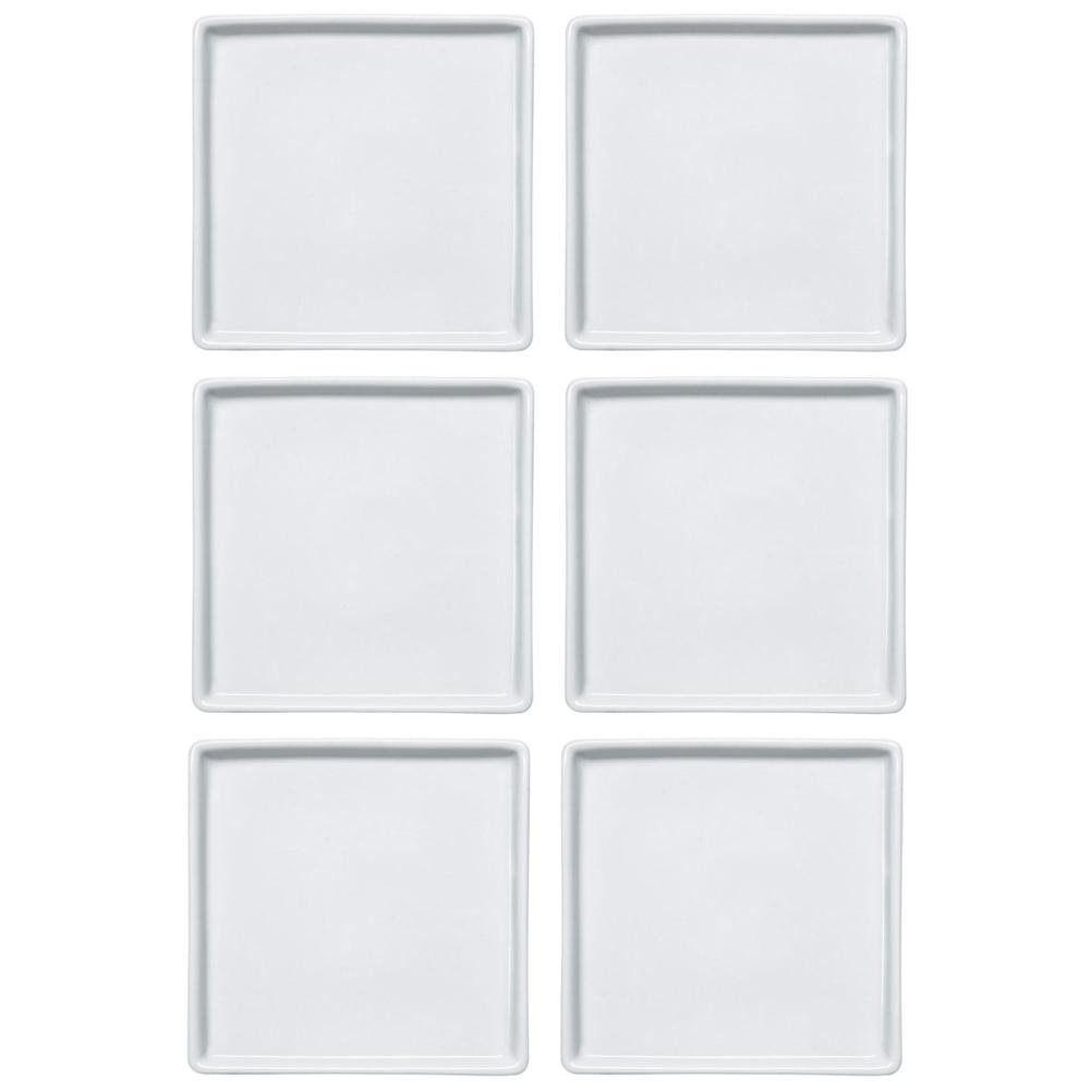 Conjunto 6 Pratos de Porcelana Branco Quadrados Rasos 16x16c