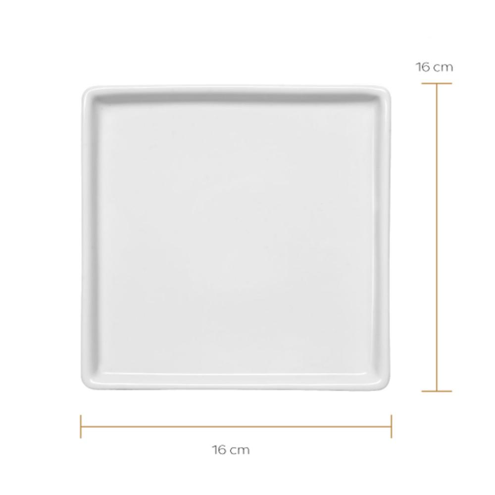 Conjunto 6 Pratos de Porcelana Branco Quadrados Rasos 16x16c