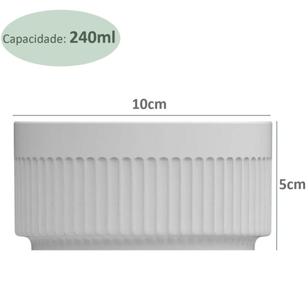 Conjunto 6 Tigelas Ramekins de Porcelana 240ml Canelado Médio Germer Branco