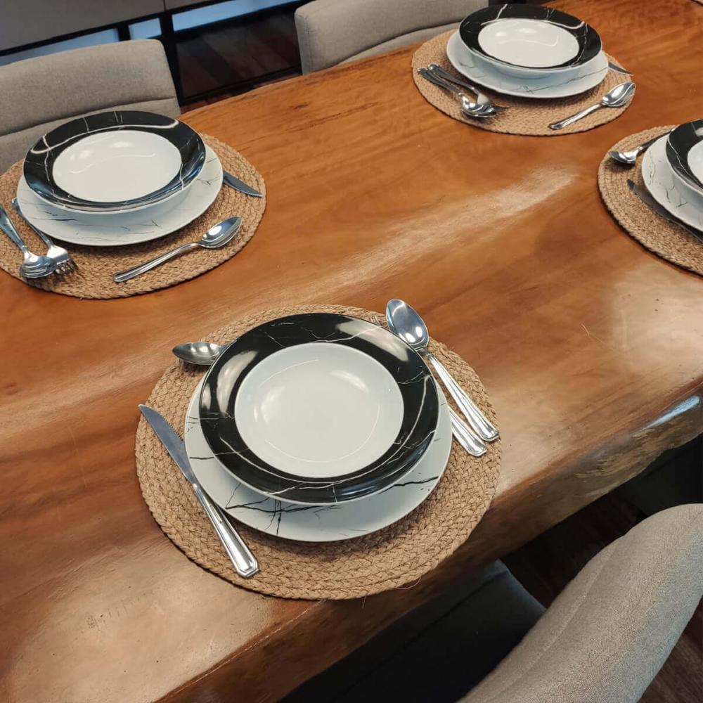 Jogo 12 Pratos Fundos em Porcelana com Estampa Mármore Preto