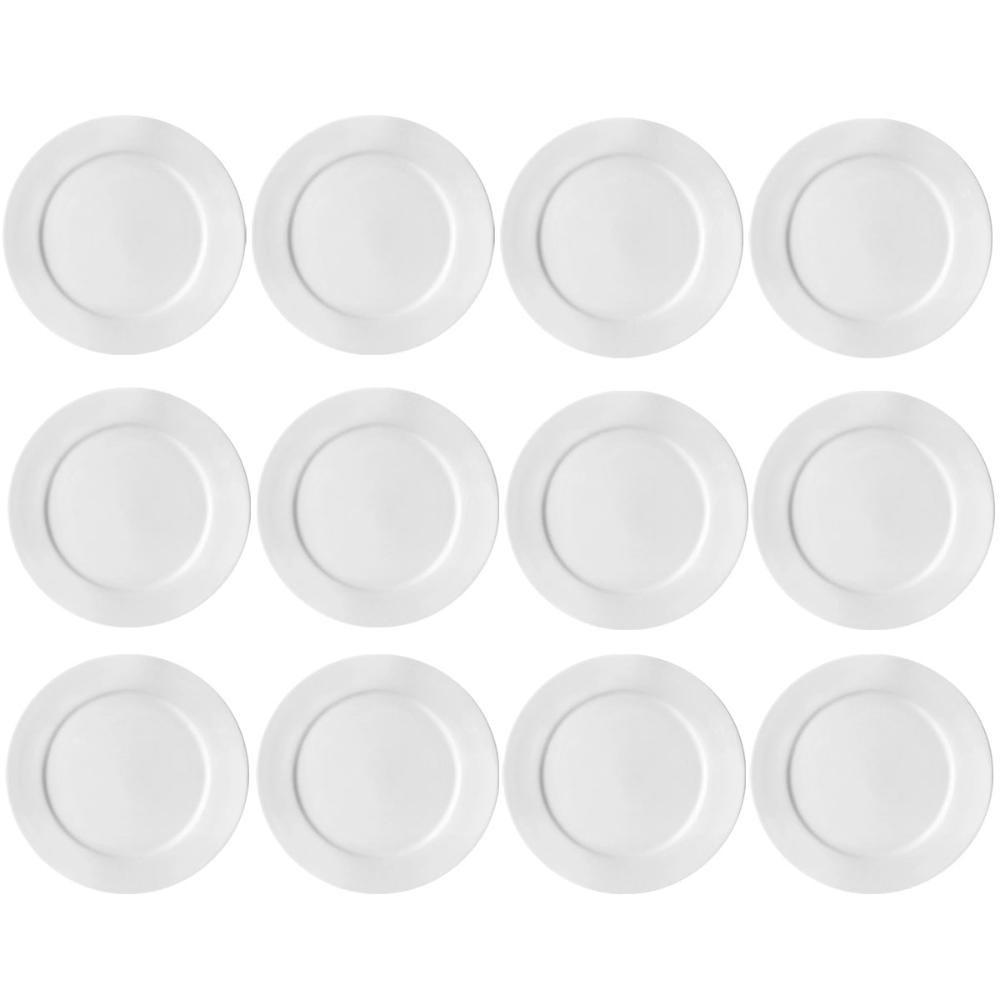 Jogo 12 Pratos Redondos para Sobremesa 18,5cm Classe Única Bar e Hotel Germer Porcelana Branca