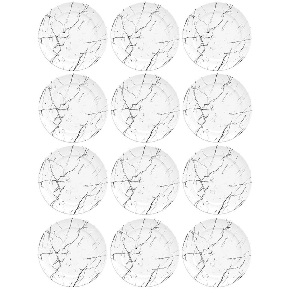 Jogo 12 Pratos de Sobremesa Germer Mármore Branco de Porcela