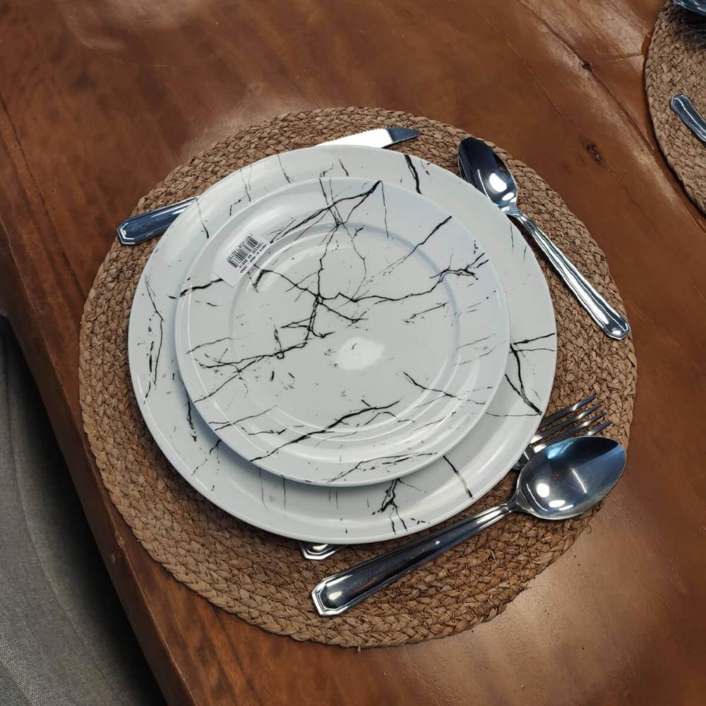 Jogo 12 Pratos de Sobremesa Germer Mármore Branco de Porcela