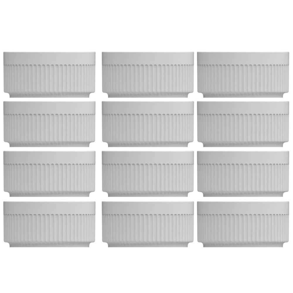 Jogo 12 Tigelas Ramekins de Porcelana 240ml Canelado Médio Germer Branco