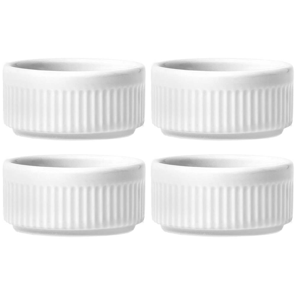 Jogo 4 Ramekins Tigelas Porcelana 130ml Canelado Germer Branco Suflês Molhos