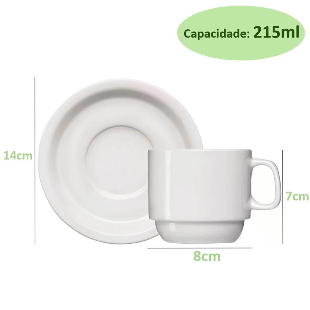 Jogo 4 Xícaras de Chá com Pires de Porcelana 215ml Classe Única Iguaçu Germer Branco
