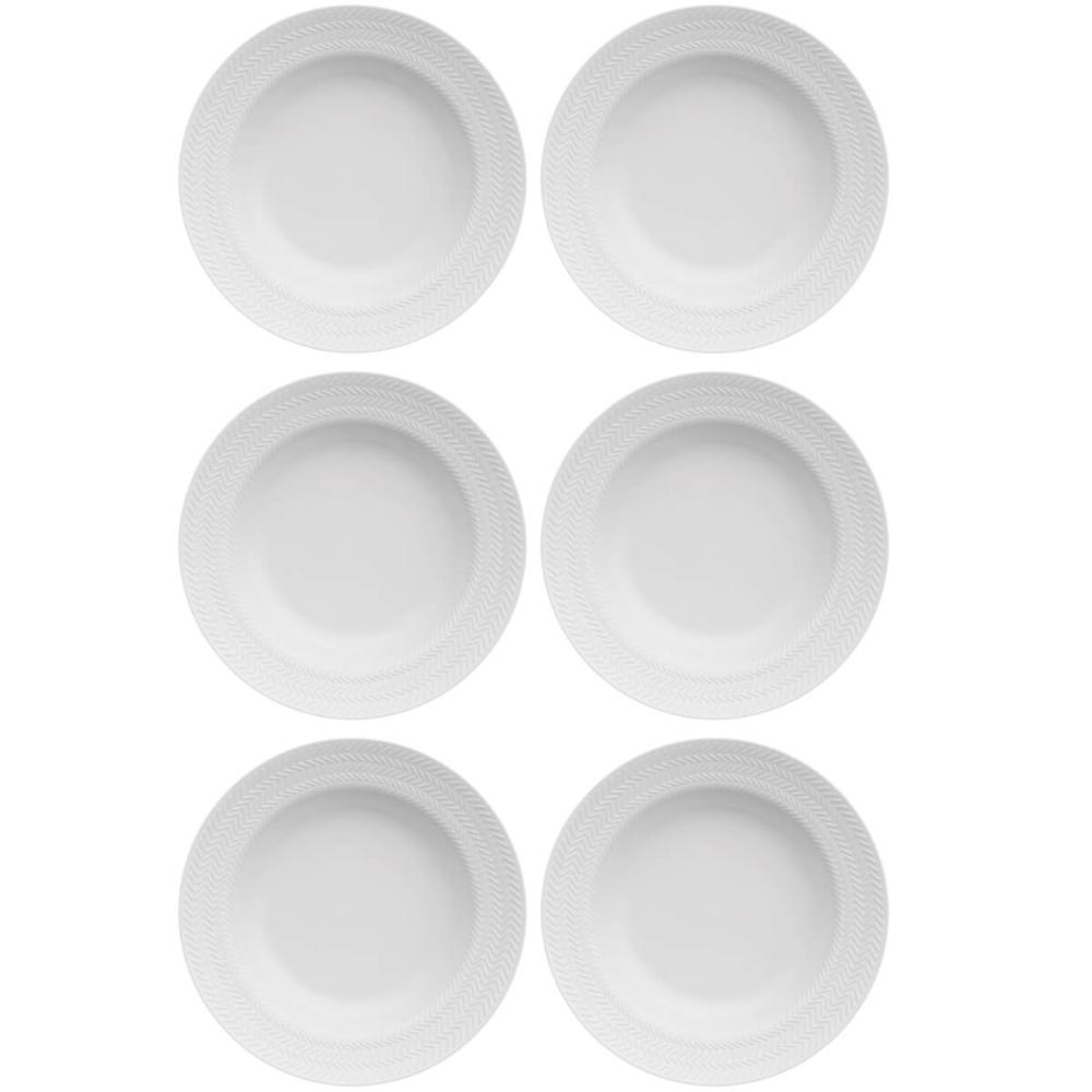 Jogo 6 Pratos Fundos Redondos 23,5cm Porcelana Relevo Germer Branco Mesa Posta